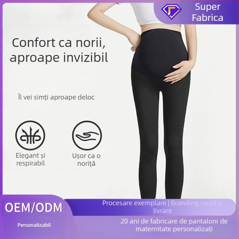 Colanți de maternitate cu suport pentru abdomen, lungime cropped, material din nylon subțire, stil casual, pentru primăvară și toamnă