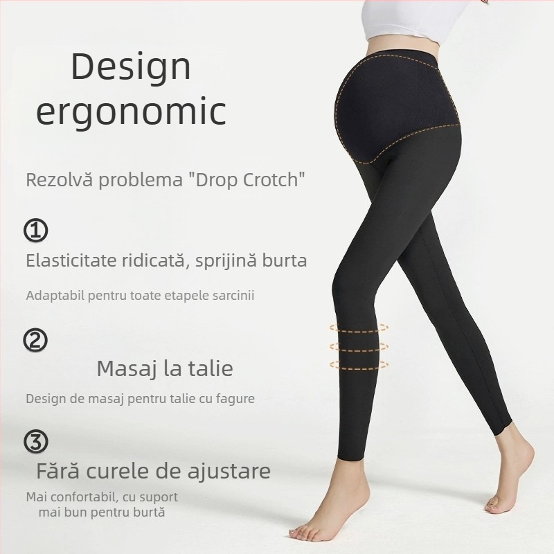 Colanți de maternitate cu suport pentru abdomen, lungime cropped, material din nylon subțire, stil casual, pentru primăvară și toamnă