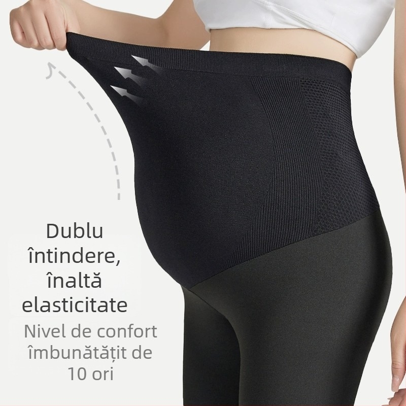 Colanți de maternitate cu suport pentru abdomen, lungime cropped, material din nylon subțire, stil casual, pentru primăvară și toamnă