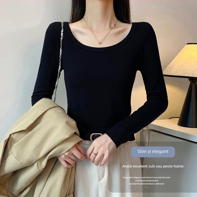 Tricou pentru femei cu guler rotund, mâneci lungi, croială slim, viscoză, model color-blocking (Viscoză; Color-blocking; Guler rotund; Mâneci lungi; Croială slim)