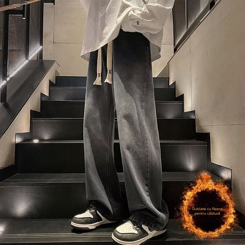 Blugi pentru adolescenți, croială dreaptă, talie medie, distressed, 65% bumbac, casual