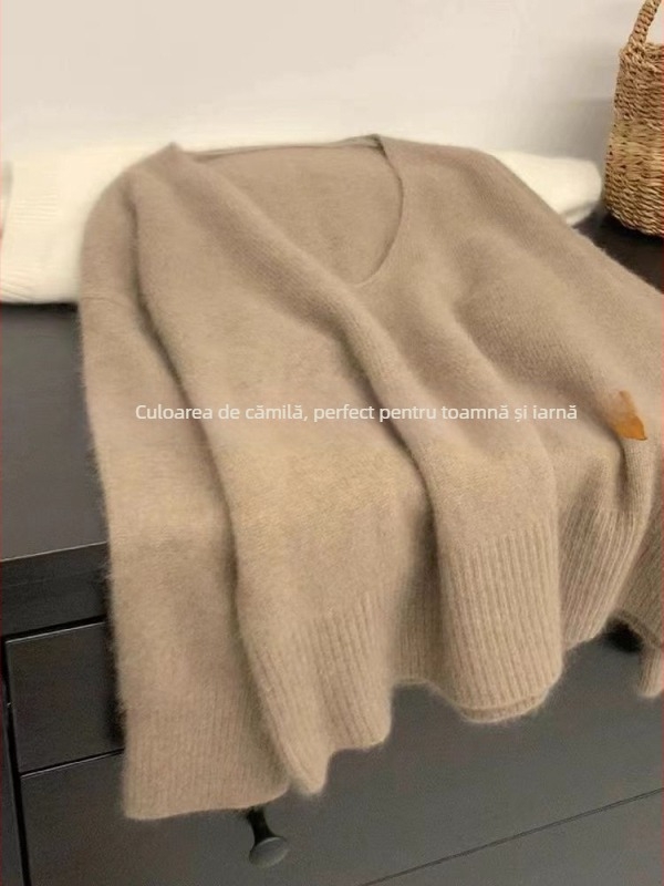 Pulover Bear Velvet cu glugă și decolteu în V, gros, stil japonez-coreean casual