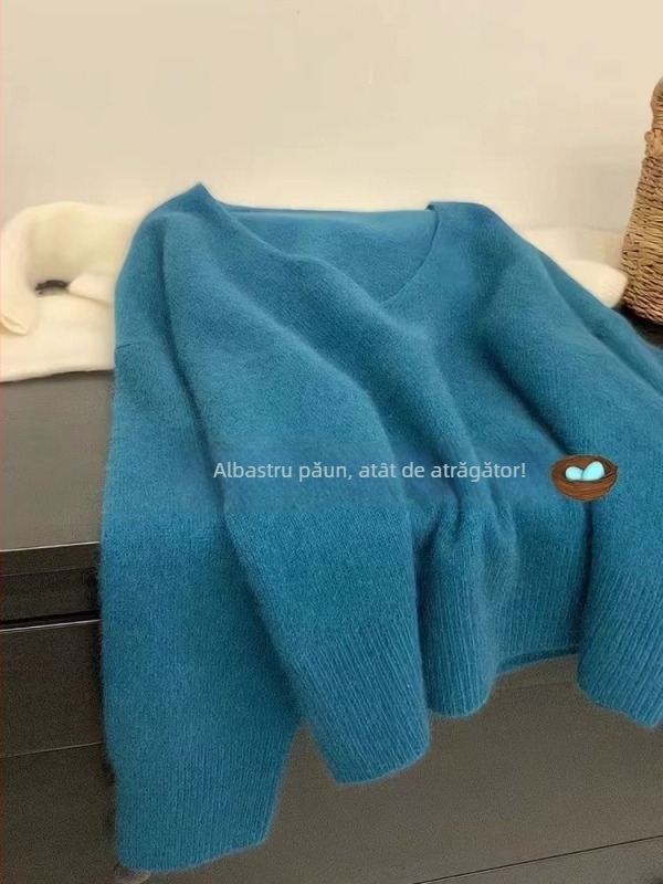 Pulover Bear Velvet cu glugă și decolteu în V, gros, stil japonez-coreean casual