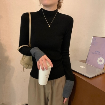 Pulover din viscoză – croială Slim, decolteu în V, mâneci lungi, lungime normală, stil casual japonez-coreean