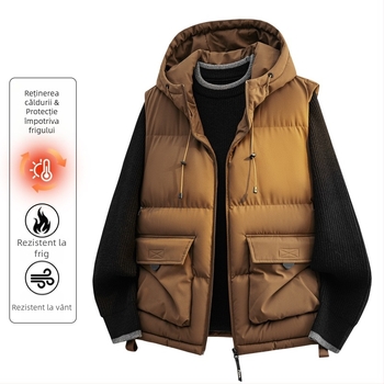 Jachetă cu glugă din bumbac, stil coreean, croială mulată, umplutură din bumbac; exterior poliester, căptușeală poliester, buzunare laterale