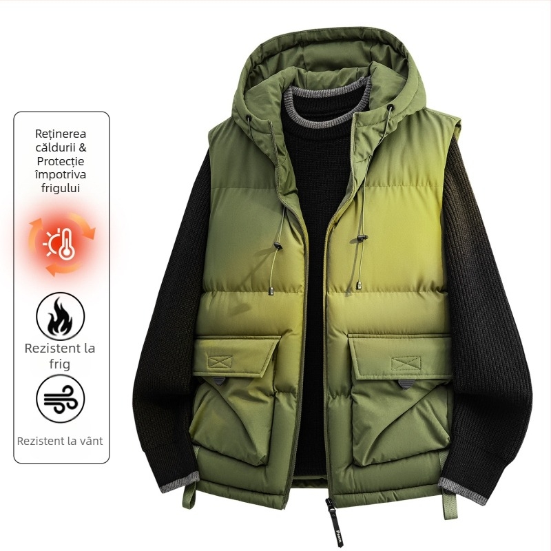 Jachetă cu glugă din bumbac, stil coreean, croială mulată, umplutură din bumbac; exterior poliester, căptușeală poliester, buzunare laterale