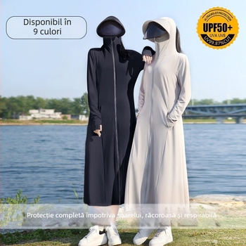 Jachetă lungă cu glugă pentru exterior, din Nylon, protecție UV UPF50+, uscare rapidă și respirabilă