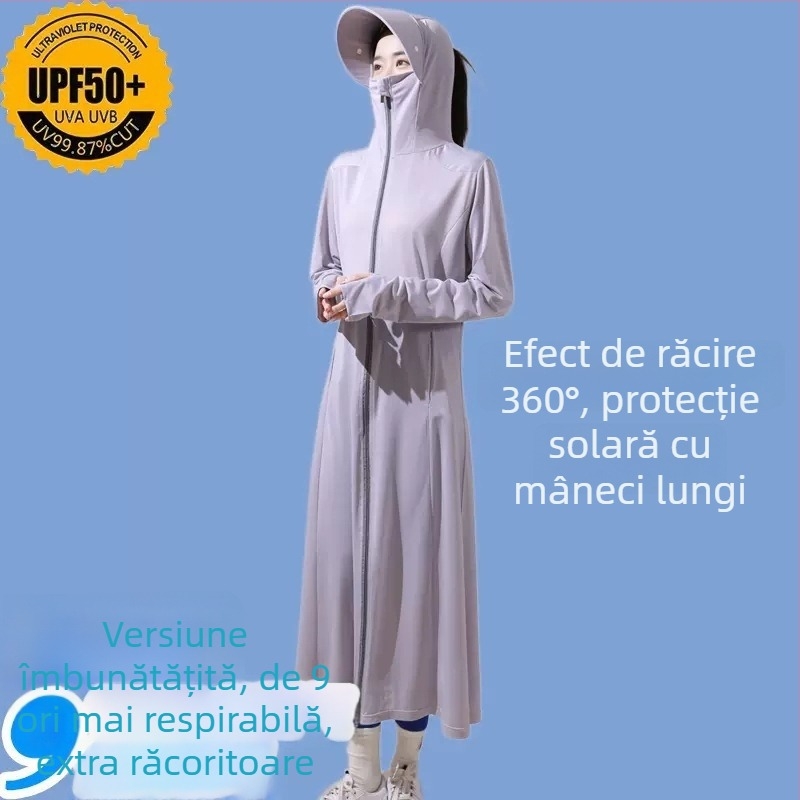 Jachetă lungă cu glugă pentru exterior, din Nylon, protecție UV UPF50+, uscare rapidă și respirabilă