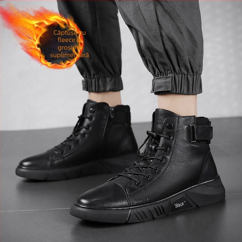 Ghete Martin pentru bărbați din bumbac, înalte, pentru iarnă, călduroase, PU pe suprafața superioară, PVC talpă, vârf rotund, toc plat