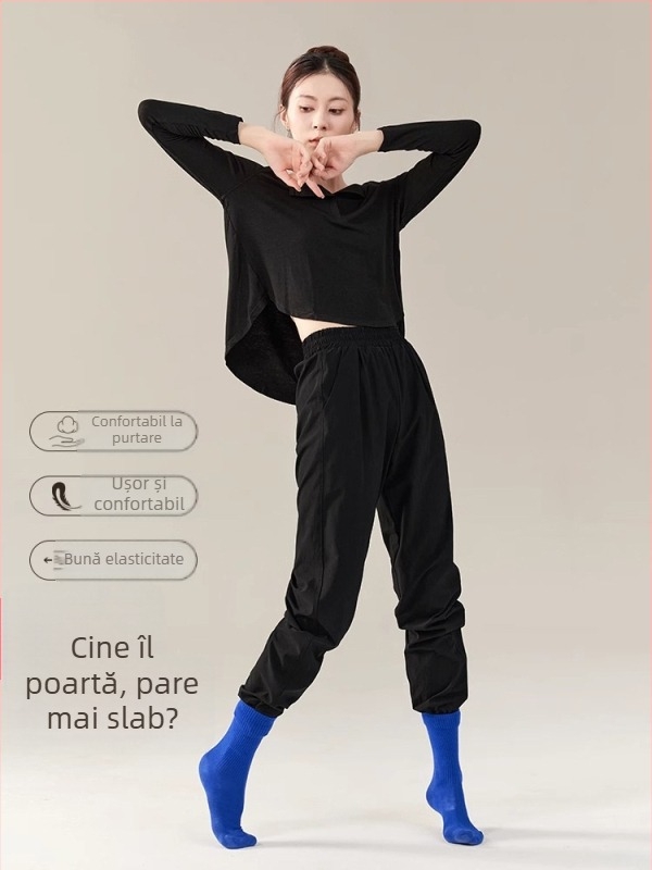 Pantaloni de dans pentru dans modern, îmbrăcăminte sport, țesătură din poliester 100% cu căptușeală poliester, potriviți pentru reprezentații pe scenă, dramă și dans latino
