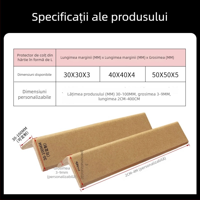 Protector de colț în formă de L din hârtie, hârtie Kraft, tehnologie pentru colțuri din hârtie, logo Brown Shuo imprimat