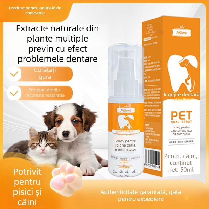 Spray de igienă orală pentru animale de companie – pentru pisici și câini, antibacterian și antiinflamator, respirație proaspătă, elimină tartrul și petele, îngrijire gingivală
