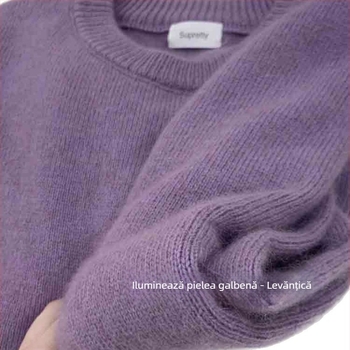 Pulover tricotat cu guler rotund, design abstract patchwork, din lână-viscoză, gros, mâneci lungi, croială lejeră