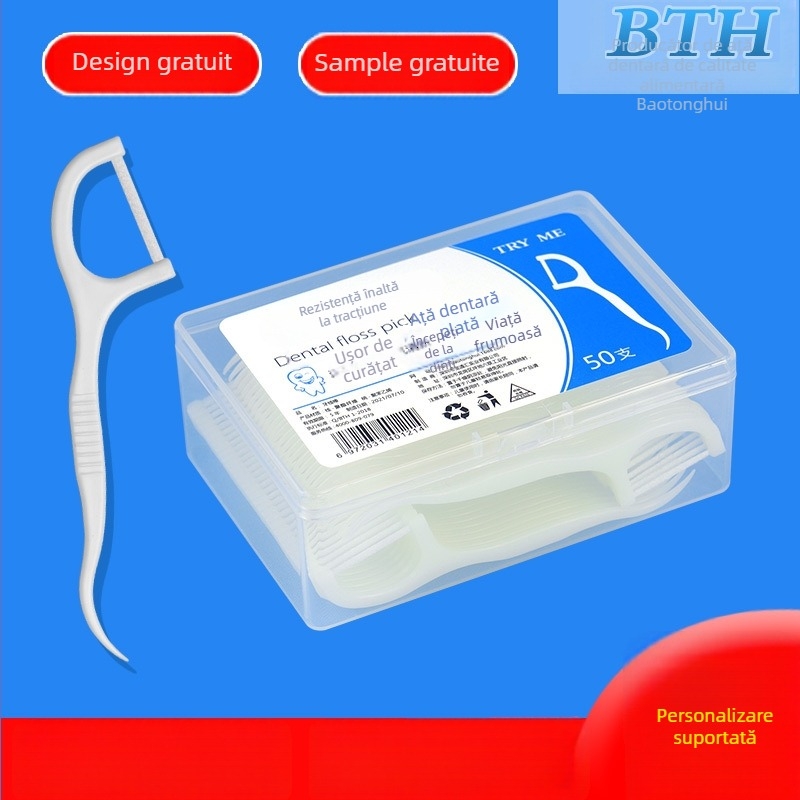 Bețișoare de ață dentară – ultra-fine, plat, din plastic, de unică folosință, 30–50 bucăți, ambalaj de 300 de seturi