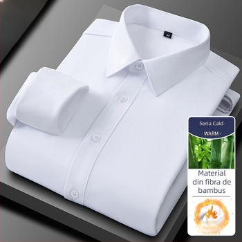 Cămașă din fibre de bambus, fleece gros pentru căldură, croială ajustată, mâneci lungi, guler turn-down