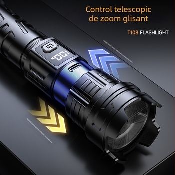 Lanternă LED reîncărcabilă cu manivelă, 5W, baterie 800mAh, fascicul zoom 100–200 m, portabilă pentru camping și uz casnic