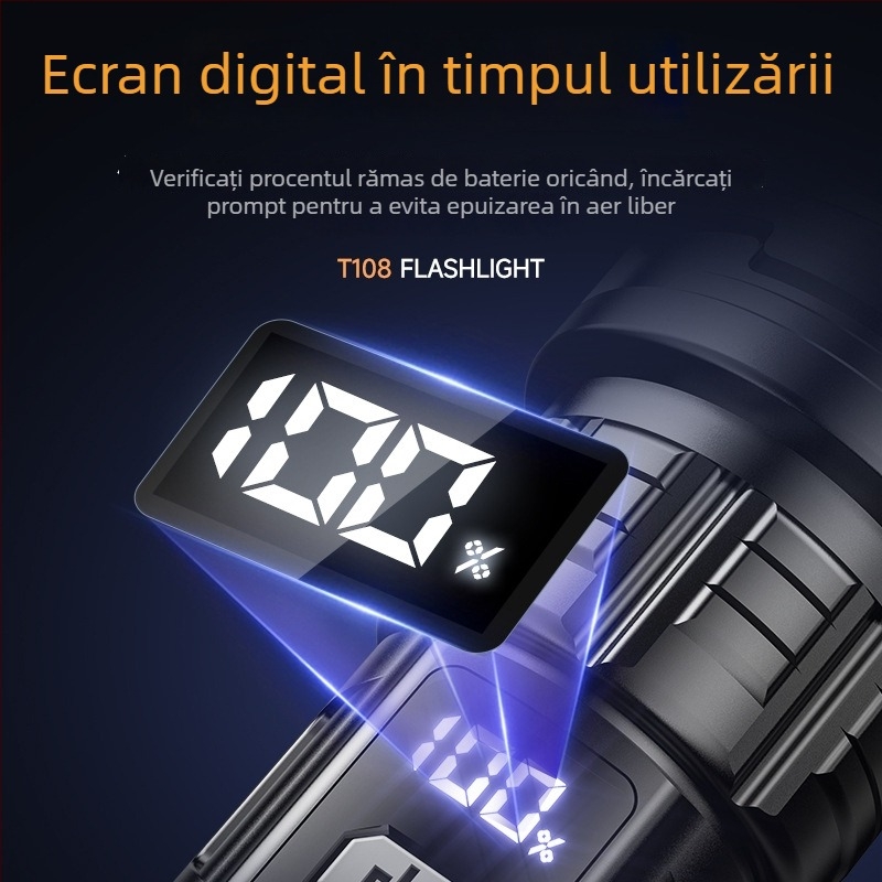 Lanternă LED reîncărcabilă cu manivelă, 5W, baterie 800mAh, fascicul zoom 100–200 m, portabilă pentru camping și uz casnic