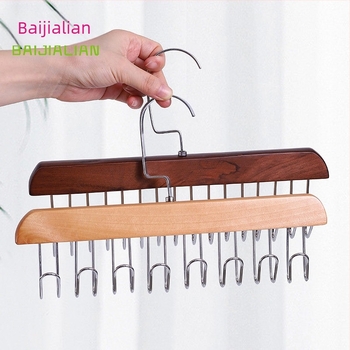 Suport din lemn pentru cravate cu depozitare multifuncțională pentru lenjerie și cârlige ondulate pentru uscare, stil modern minimalist, set 2 buc.