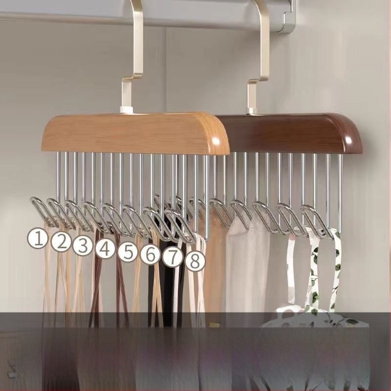 Suport din lemn pentru cravate cu depozitare multifuncțională pentru lenjerie și cârlige ondulate pentru uscare, stil modern minimalist, set 2 buc.