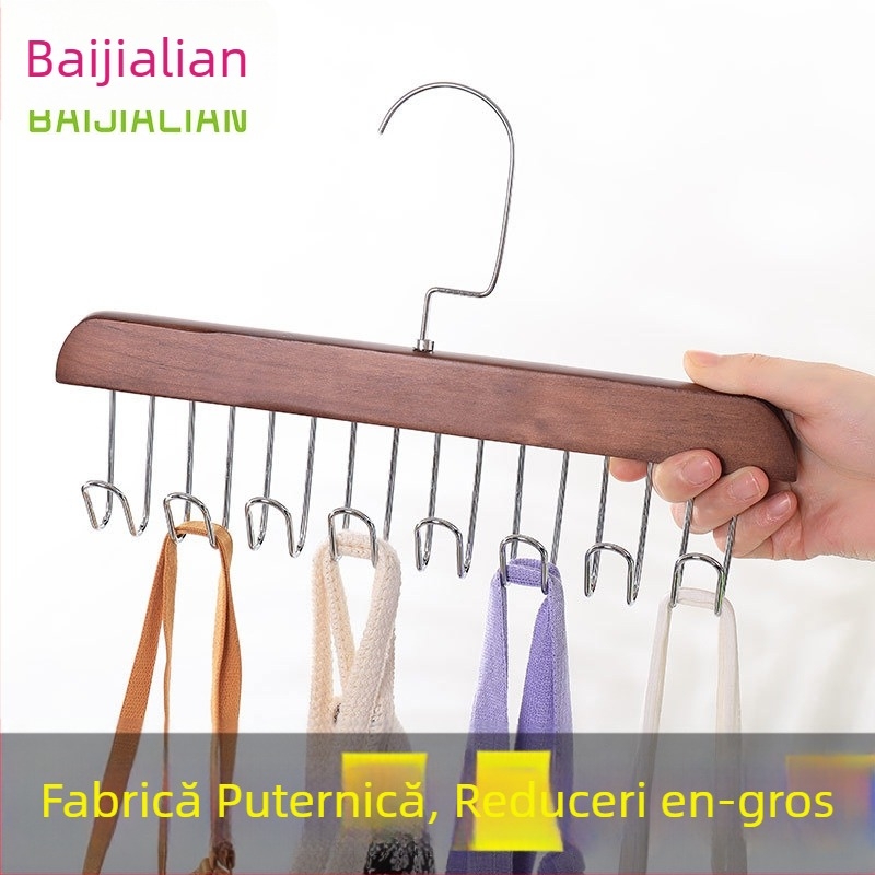 Suport din lemn pentru cravate cu depozitare multifuncțională pentru lenjerie și cârlige ondulate pentru uscare, stil modern minimalist, set 2 buc.
