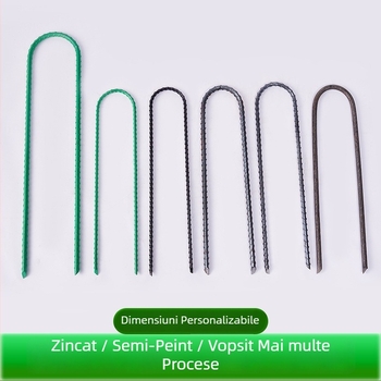 Cuie de sol în formă de U, filetate, cu vârf înclinat, galvanizate, destinate fixării conductelor în grădină și în seră și fixării foliei anti-ierbă