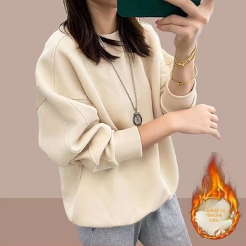 Hanorac femei cu glugă, căptușeală groasă din fleece, 95% bumbac, guler rotund, mâneci lungi