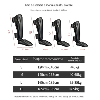 Protecții pentru gambă Muay Thai, Sanda și box cu pantofi atașați — PU, spumă înaltă, stil vertical, protecție profesională