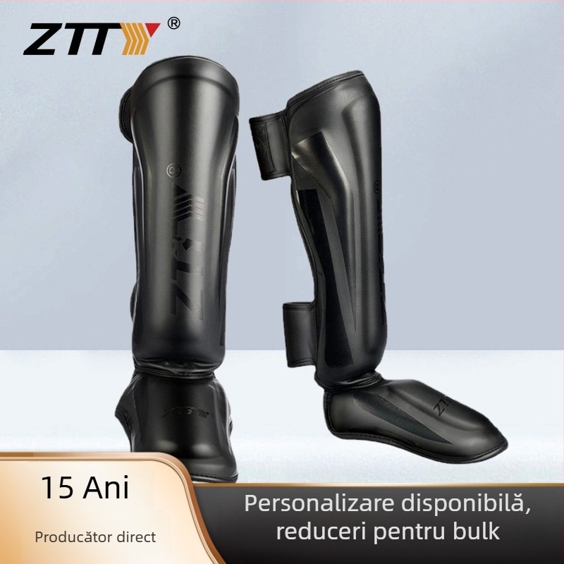 Protecții pentru gambă Muay Thai, Sanda și box cu pantofi atașați — PU, spumă înaltă, stil vertical, protecție profesională