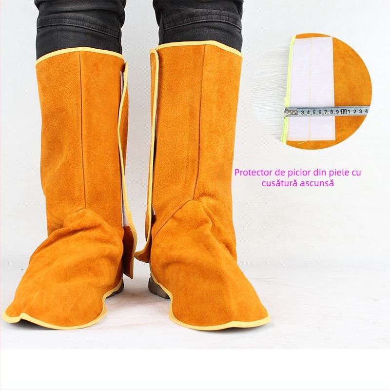 Protecție pentru picior din piele de vită pentru sudură – izolație termică, piele de vită cu două straturi, protecție pentru picior pentru sudori, protecție de sudură consolidată