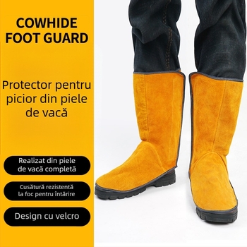 Protecție pentru picior pentru sudură din piele de vițel, cu protecție la stropi și scut termic, durabil