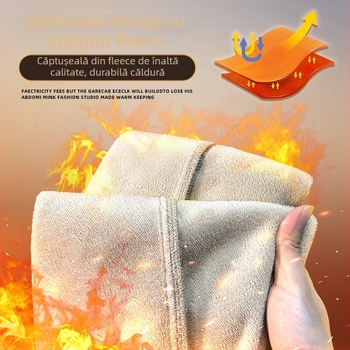 Jeansi - căptușiți cu fleece, drepti, talie medie, fermoar, denim cu elastan, broderie