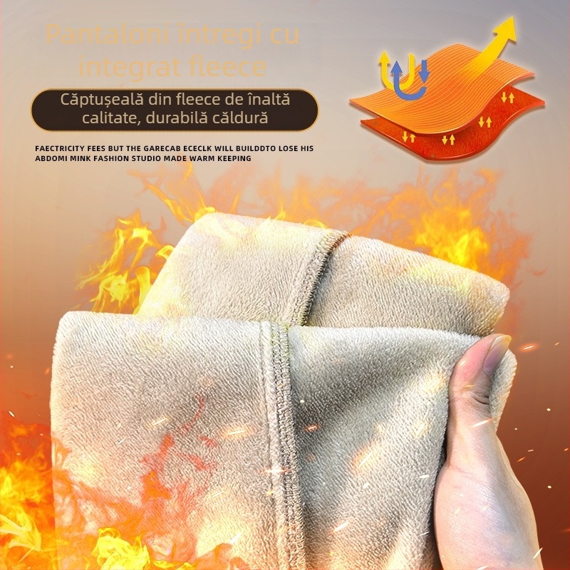 Jeansi - căptușiți cu fleece, drepti, talie medie, fermoar, denim cu elastan, broderie