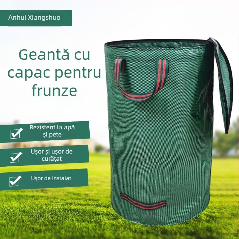 Sac de colectare pentru grădină cu capac, impermeabil, din plastic, capacitate 120–500 L, ecologic, pentru colectarea deșeurilor din grădină