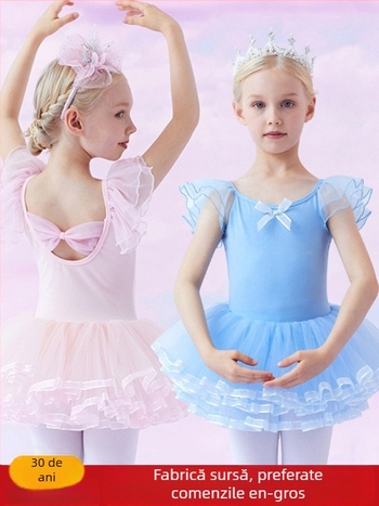 Rochie de balet pentru copii, vară, cu mâneci scurte, 93,2% bumbac, pentru vârsta 3–8 ani