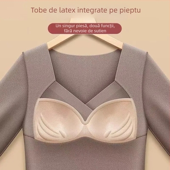 Top termic dintr-o bucată cu pernă pentru bust încorporată, căptușeală din fleece pe interior, mâneci lungi, încălzire