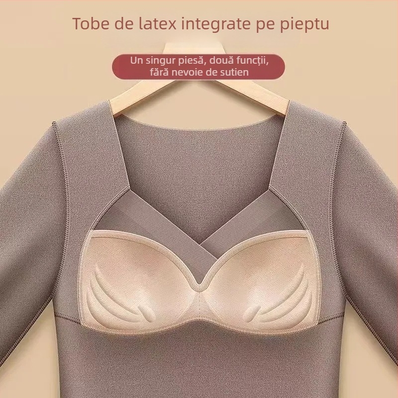 Top termic dintr-o bucată cu pernă pentru bust încorporată, căptușeală din fleece pe interior, mâneci lungi, încălzire