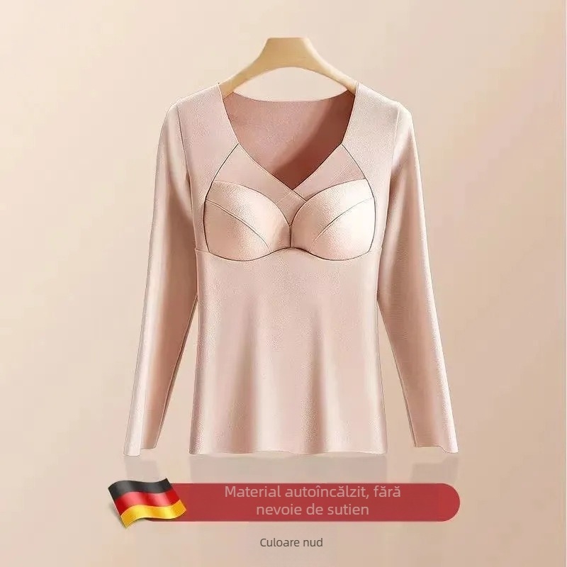 Top termic dintr-o bucată cu pernă pentru bust încorporată, căptușeală din fleece pe interior, mâneci lungi, încălzire