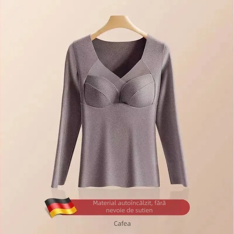 Top termic dintr-o bucată cu pernă pentru bust încorporată, căptușeală din fleece pe interior, mâneci lungi, încălzire