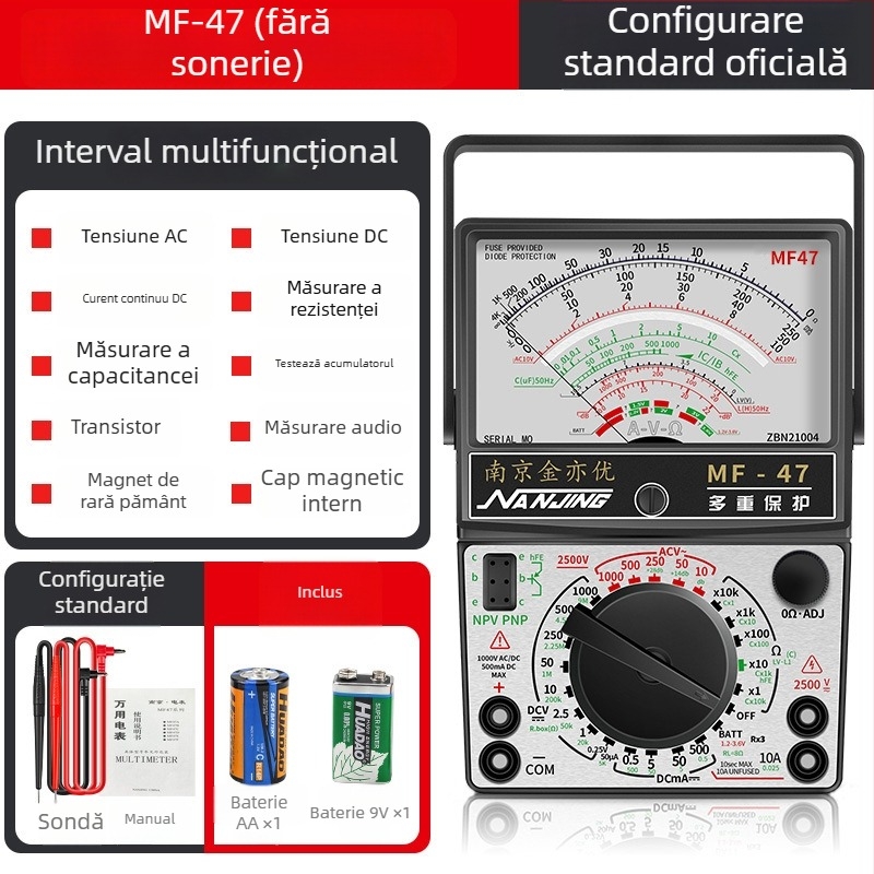 MF47A Multimetru mecanic analog — înaltă precizie, indicator cu ac, model MF47A