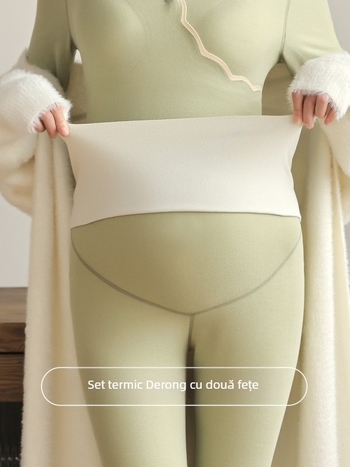 Set matern de lenjerie intimă caldă cu deschidere pentru alăptare, mâneci lungi, pantaloni lungi, fibră de poliester 80–90%