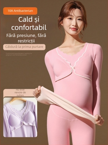 Set de pijamale de maternitate pentru alăptare – Top fără mâneci și pantaloni, model solid, poliester cationic cu spandex (90–95% poliester; spandex <30%), toamna 2025