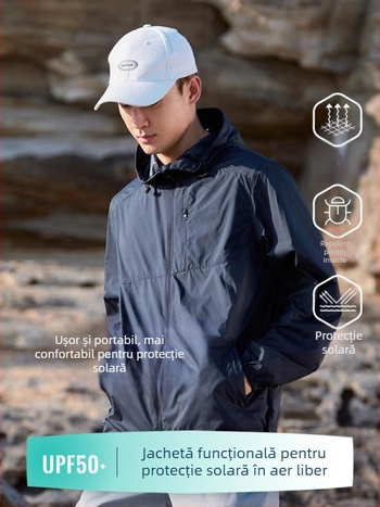 Jachetă de protecție solară pentru exterior, unisex, cu glugă, ușoară, respirabilă, UPF50+