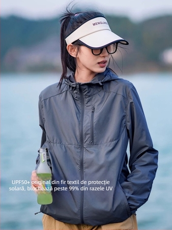 Jachetă de protecție solară pentru exterior, unisex, cu glugă, ușoară, respirabilă, UPF50+