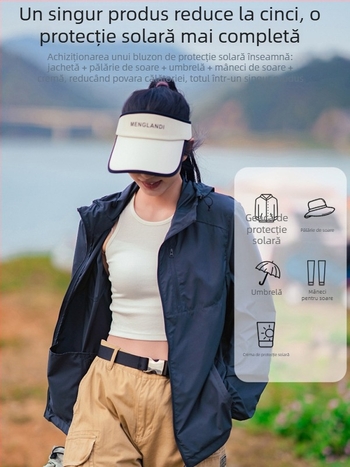 Jachetă de protecție solară pentru exterior, unisex, cu glugă, ușoară, respirabilă, UPF50+