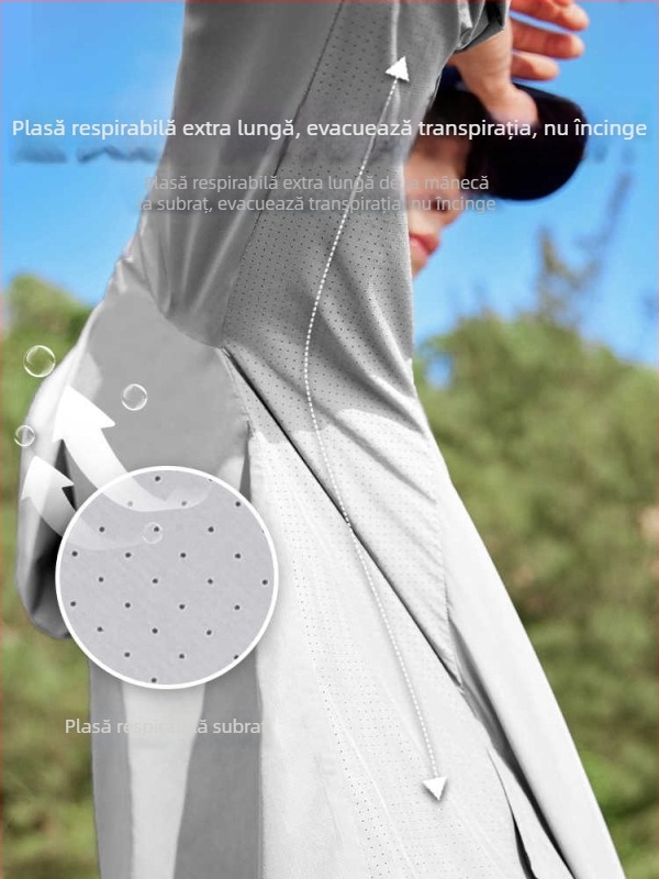 Jachetă de protecție solară pentru exterior, unisex, cu glugă, ușoară, respirabilă, UPF50+