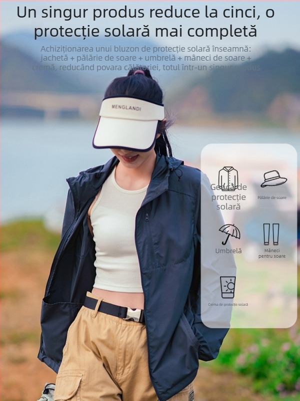 Jachetă de protecție solară pentru exterior, unisex, cu glugă, ușoară, respirabilă, UPF50+