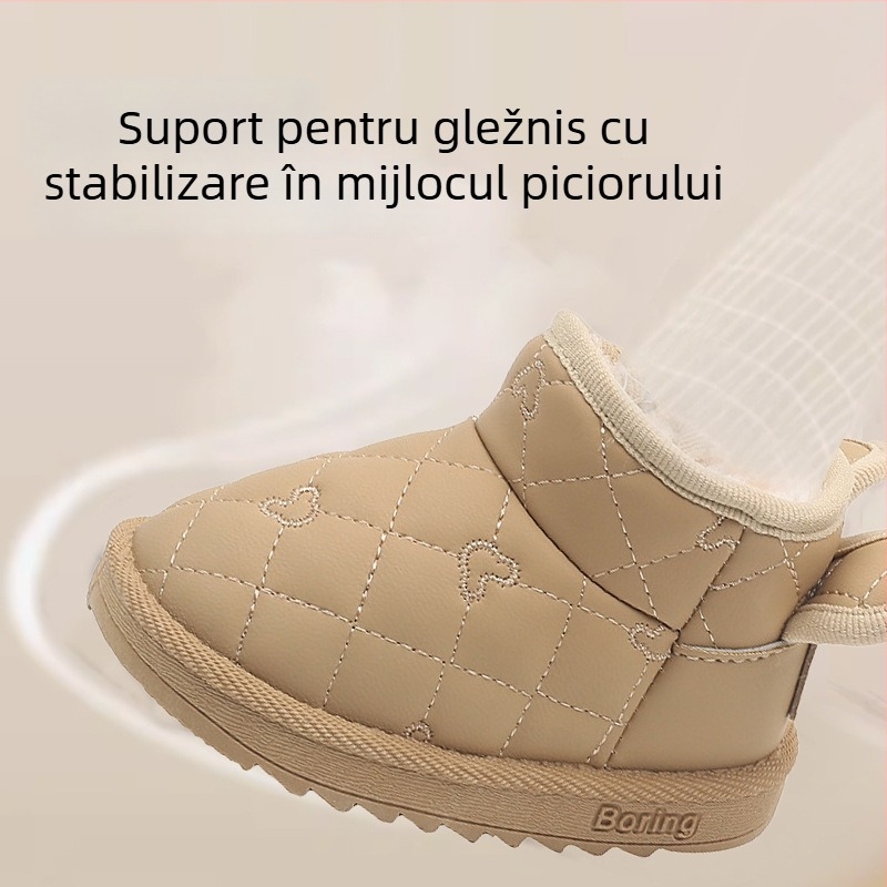 JOYNCLEON Ghete de iarnă pentru copii | Unisex, Piele artificială, căptușeală groasă, talpă din cauciuc, fermoar lateral