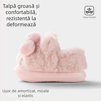Papuci de casă pentru copii, din bumbac, partea superioară din fleece, talpă EVA, model Cartoon, stil botie/pantof