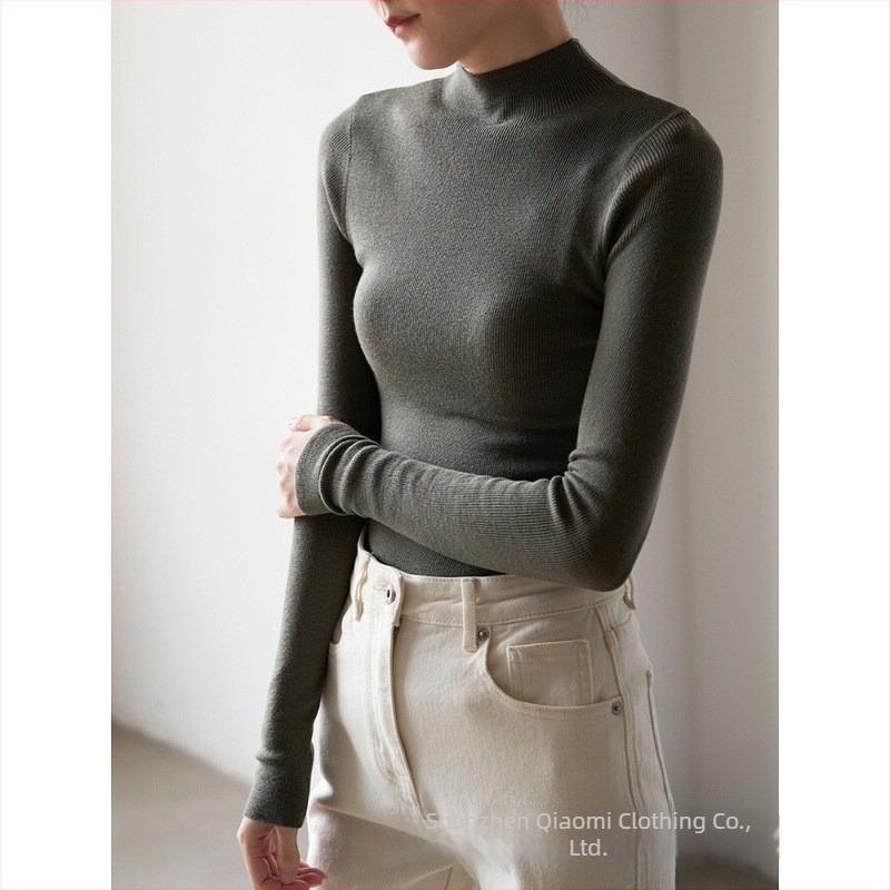 Pulover tricotat din lână 95%+, croială Slim, mâneci lungi, culoare solidă, lungime normală