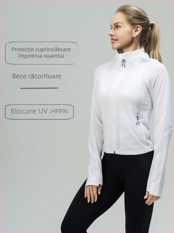 Geacă de drumeție pentru femei cu protecție UV50, impermeabilă și rezistentă la vânt, glugă detașabilă, material elastan
